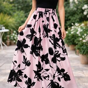Elegant Black and Pink Floral Skirt